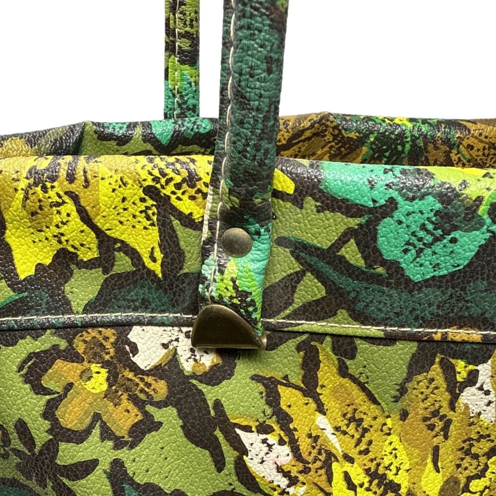 Vintage 60s 70s Shopping Tote Bag Vinyl Plastic Boho Hippie Flower Power MCM 14” - Picture 15 of 15